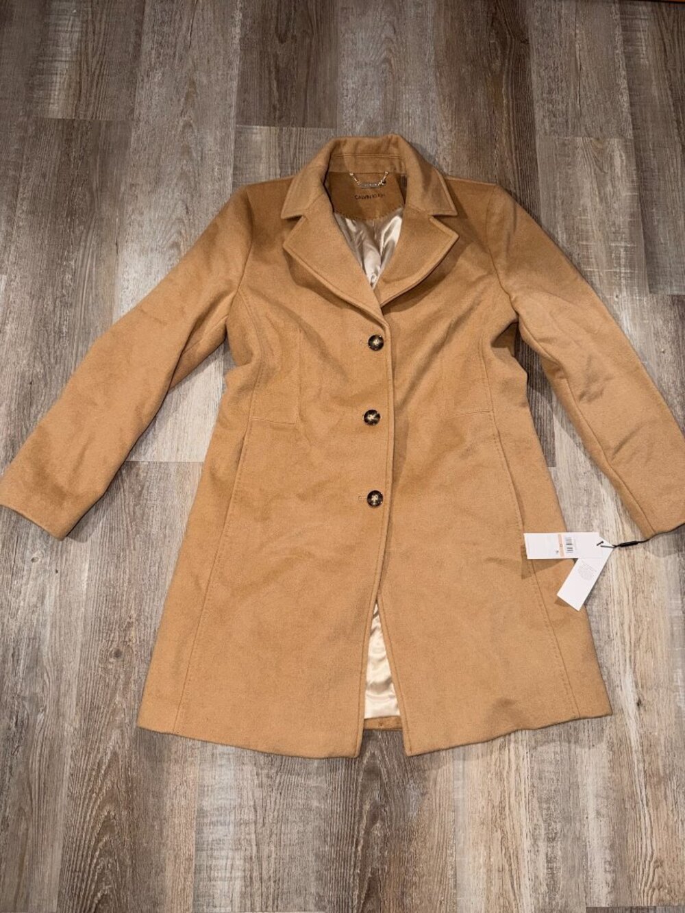 Calvin Klein Classic Single Breasted Wool Coat Camel 12